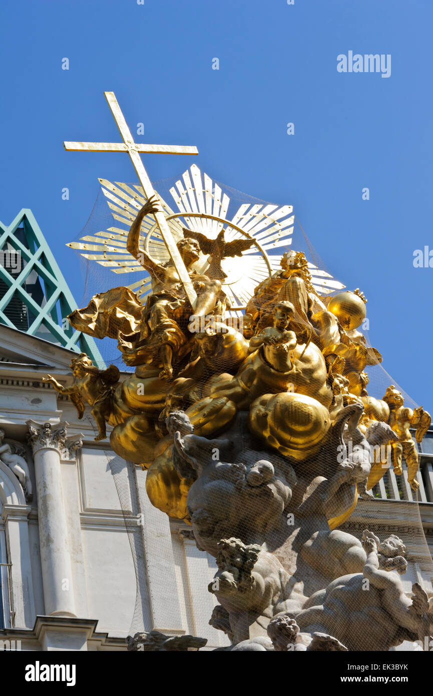 Religious figures on the Plague column commemorative monument , Vienna, Austria. Stock Photo