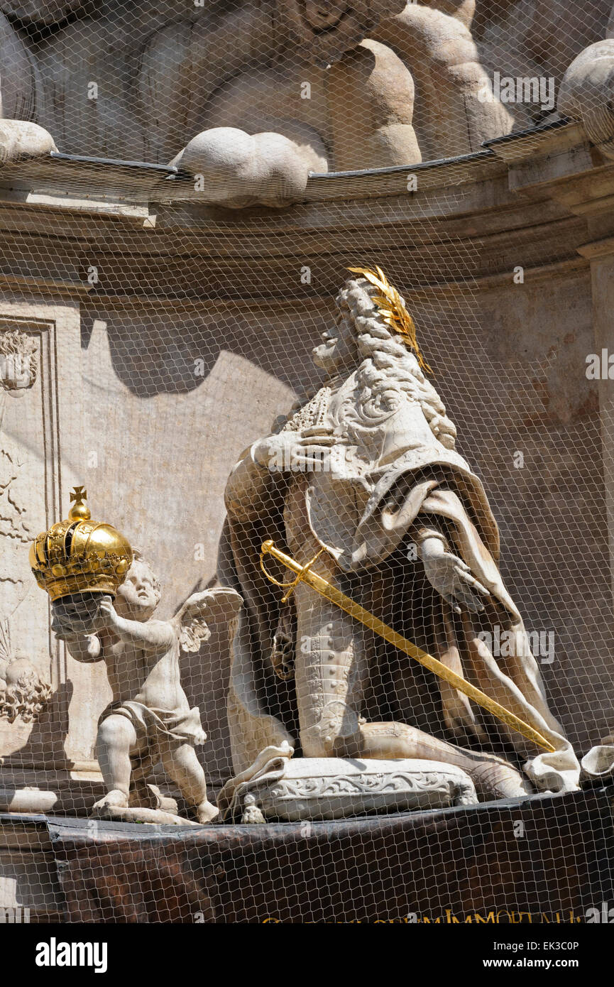 Emperor Leopold I on the Plague column commemorative monument , Vienna, Austria. Stock Photo