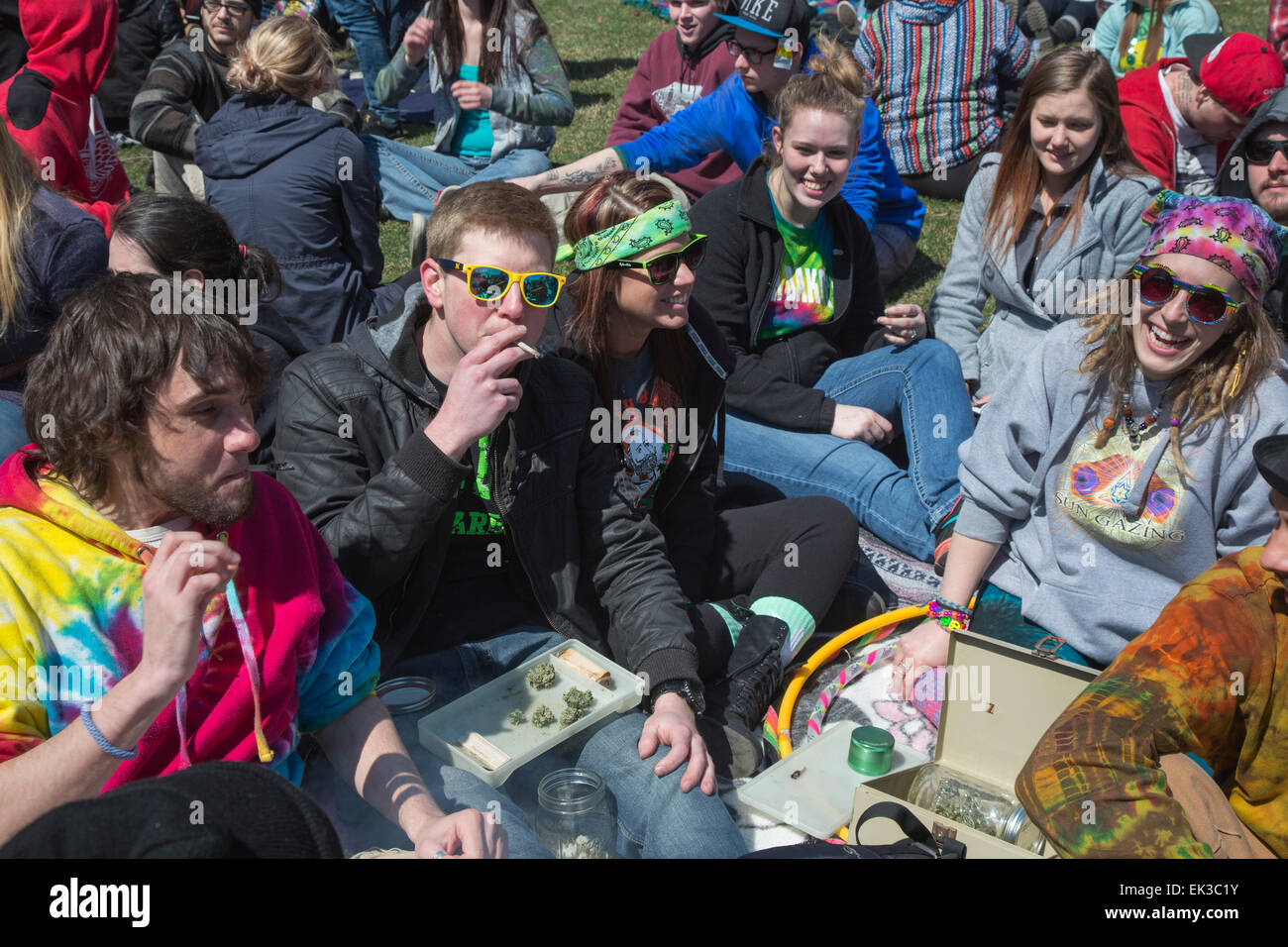 The annual Hash Bash at the University of Michigan, where a lot of marijuana is smoked and speakers call for its legalization. Stock Photo