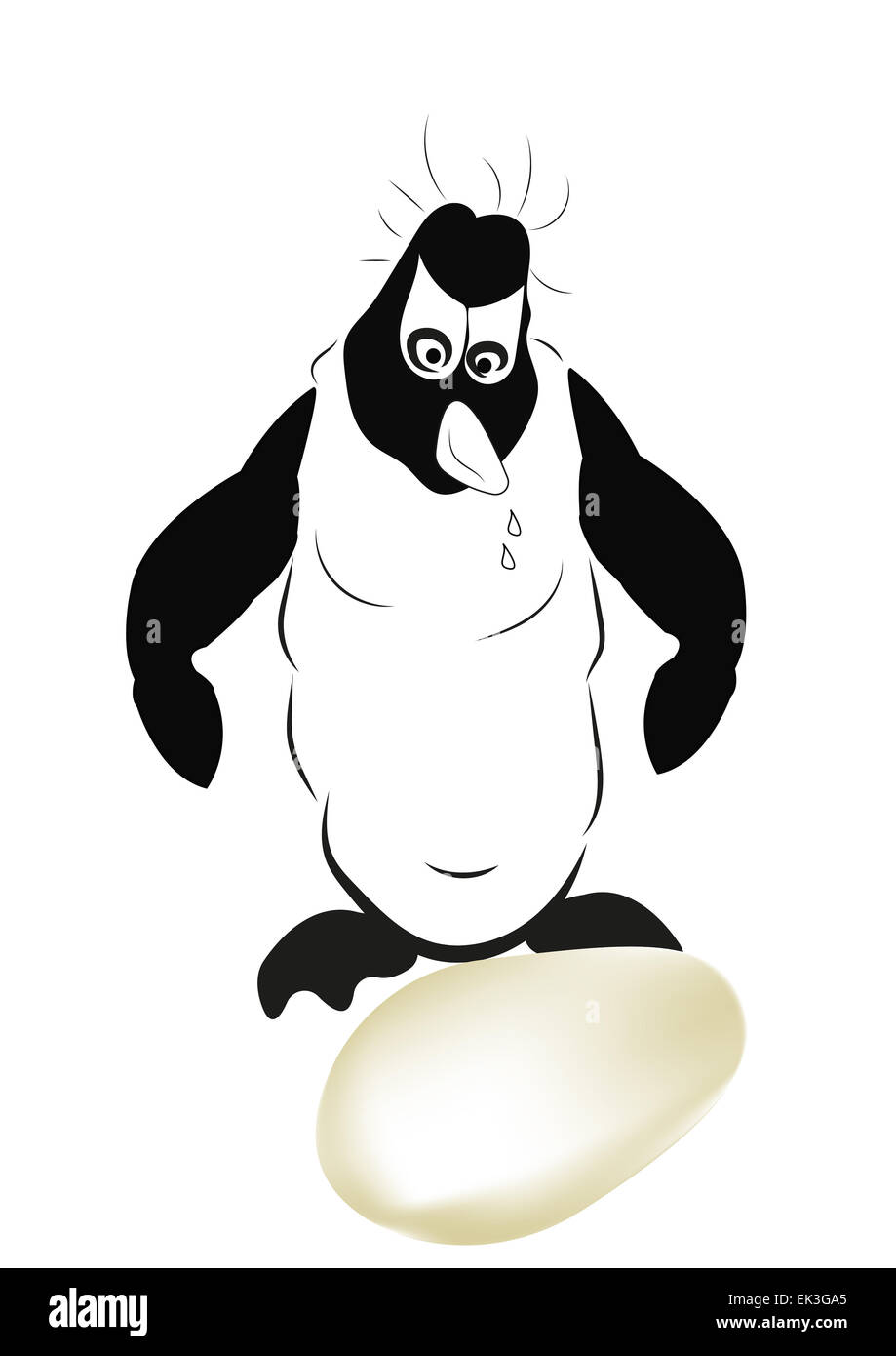 Surprised old penguin looks at the egg Stock Photo