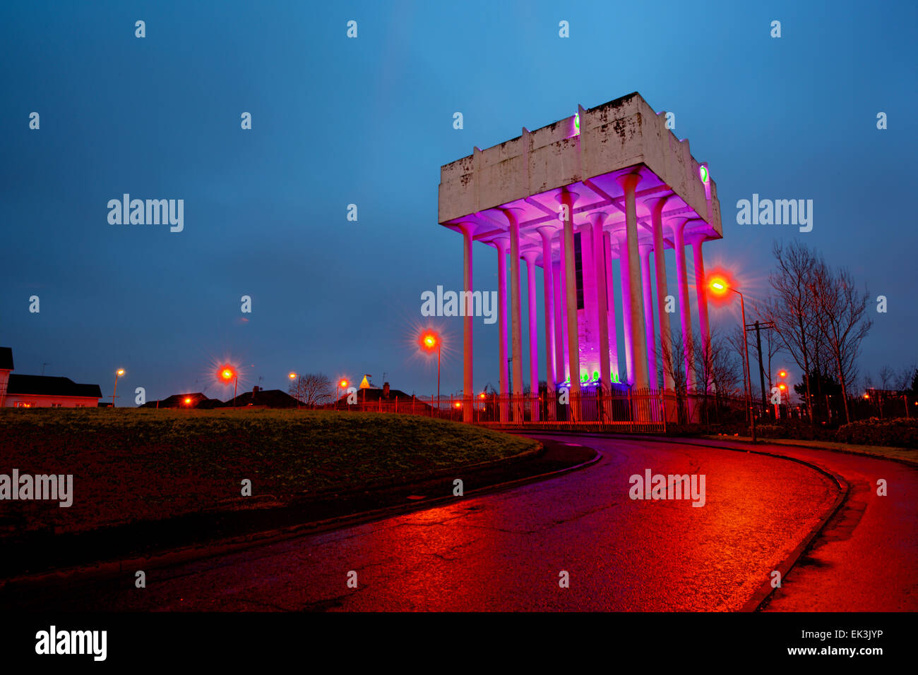Glasgow Cranhill Water Tower at night. Stock Photo