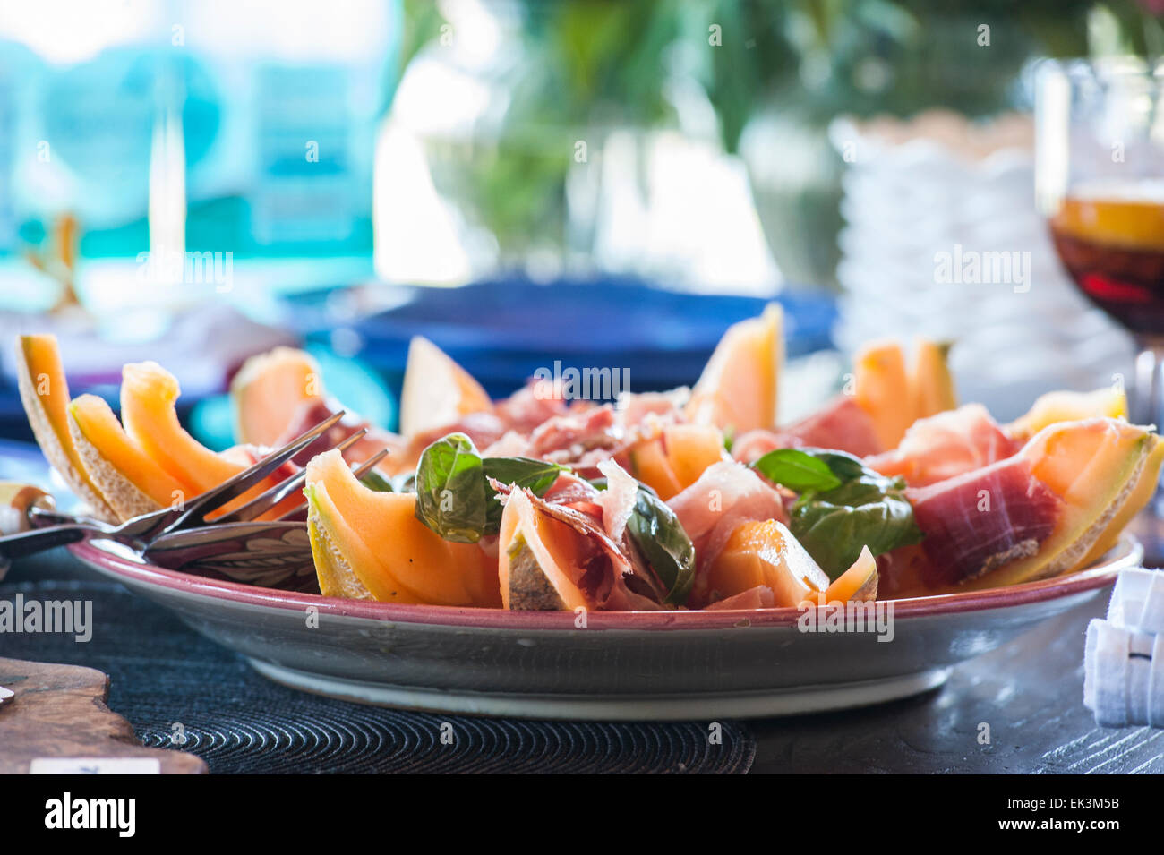 A Mediterranean style lunch outside Stock Photo