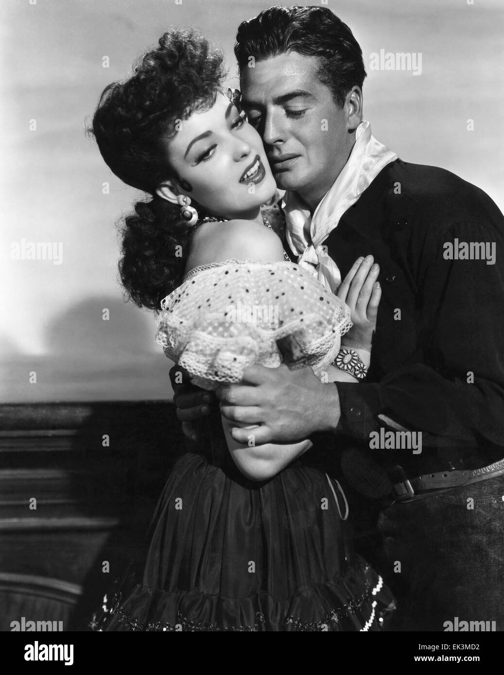 Linda Darnell, Victor Mature, on-set of the Film 'My Darling Clementine', 1946, 20th Century Fox Film Corp. All rights reserved Stock Photo