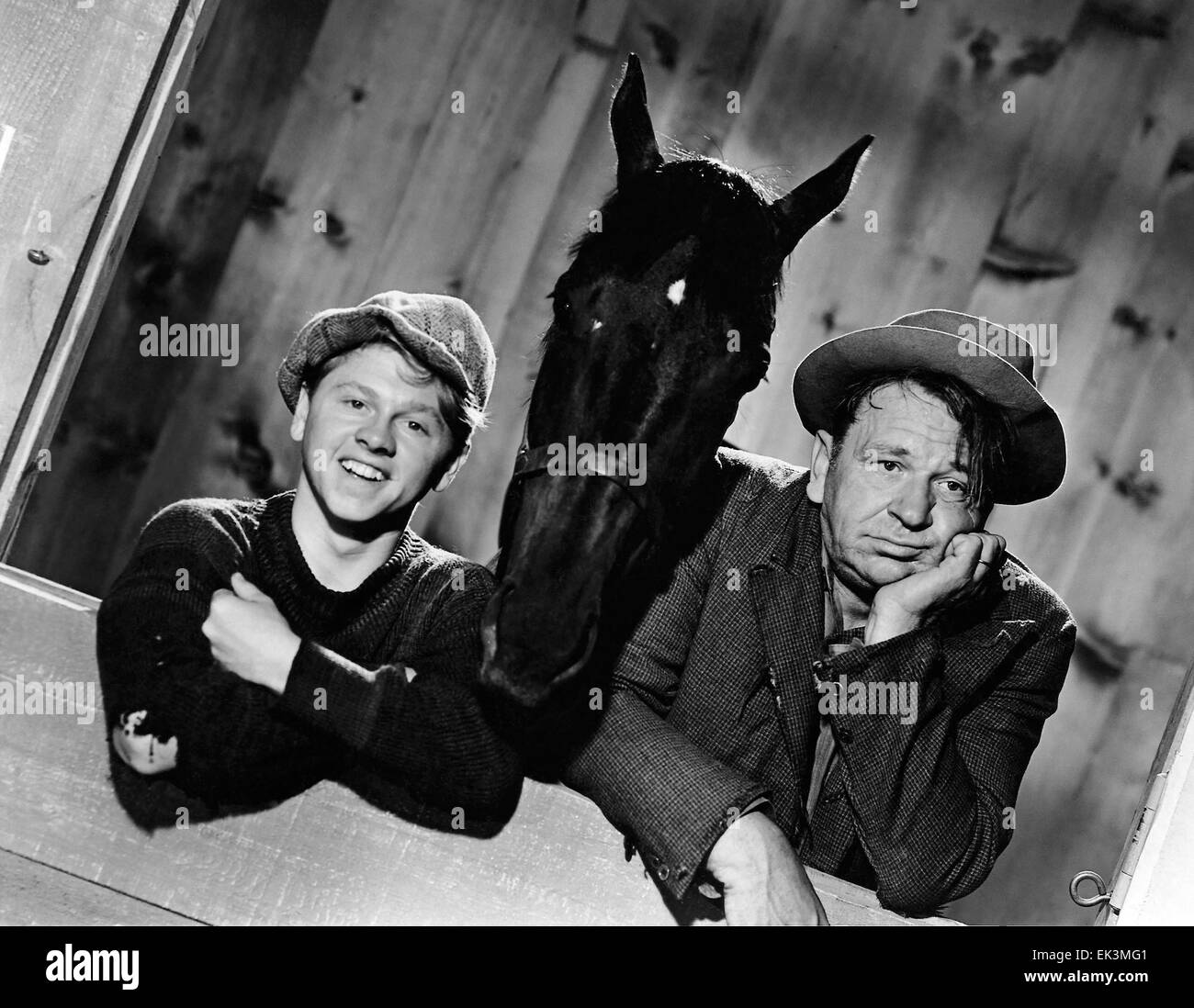 Mickey Rooney, Maiden Brave, Wallace Beery, on-set of the Film 'Stable Mates', 1934 Stock Photo