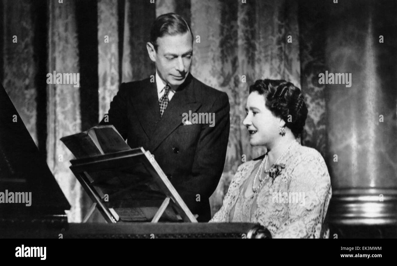 King George VI, H.M. Queen Elizabeth, Portrait at Piano, circa mid-1930's Stock Photo