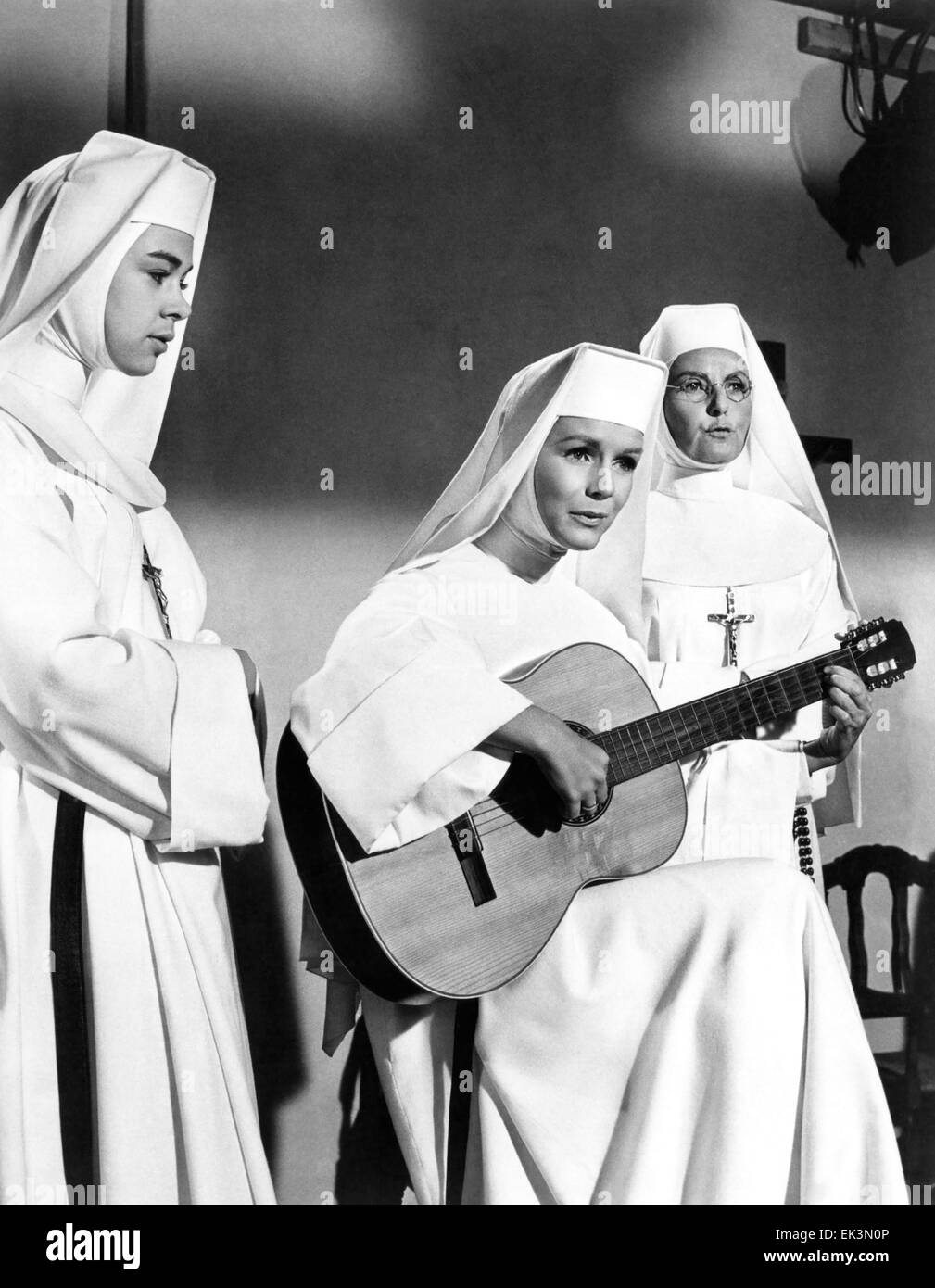 Monique Montaigne, Debbie Reynolds, Marine Koshetz, promoting 'The Singing Nun', The Ed Sullivan Show, 1966 Stock Photo