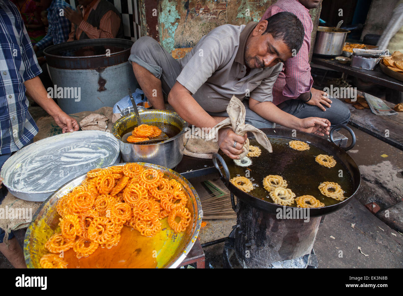 Cooking jalebis in Varanasi Stock Photo