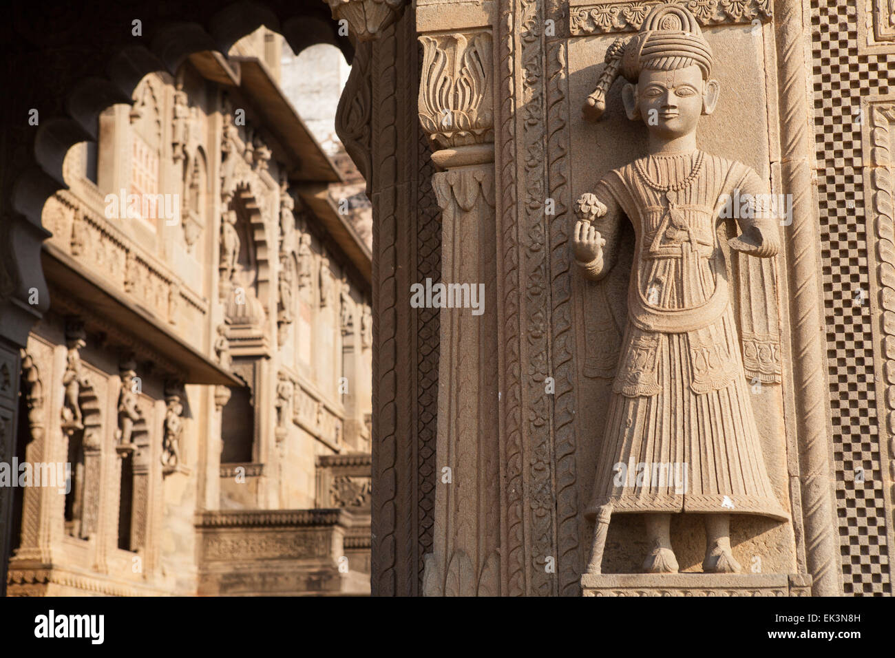 Carving on the entrance to Ahilya Fort in Maheshwar Stock Photo