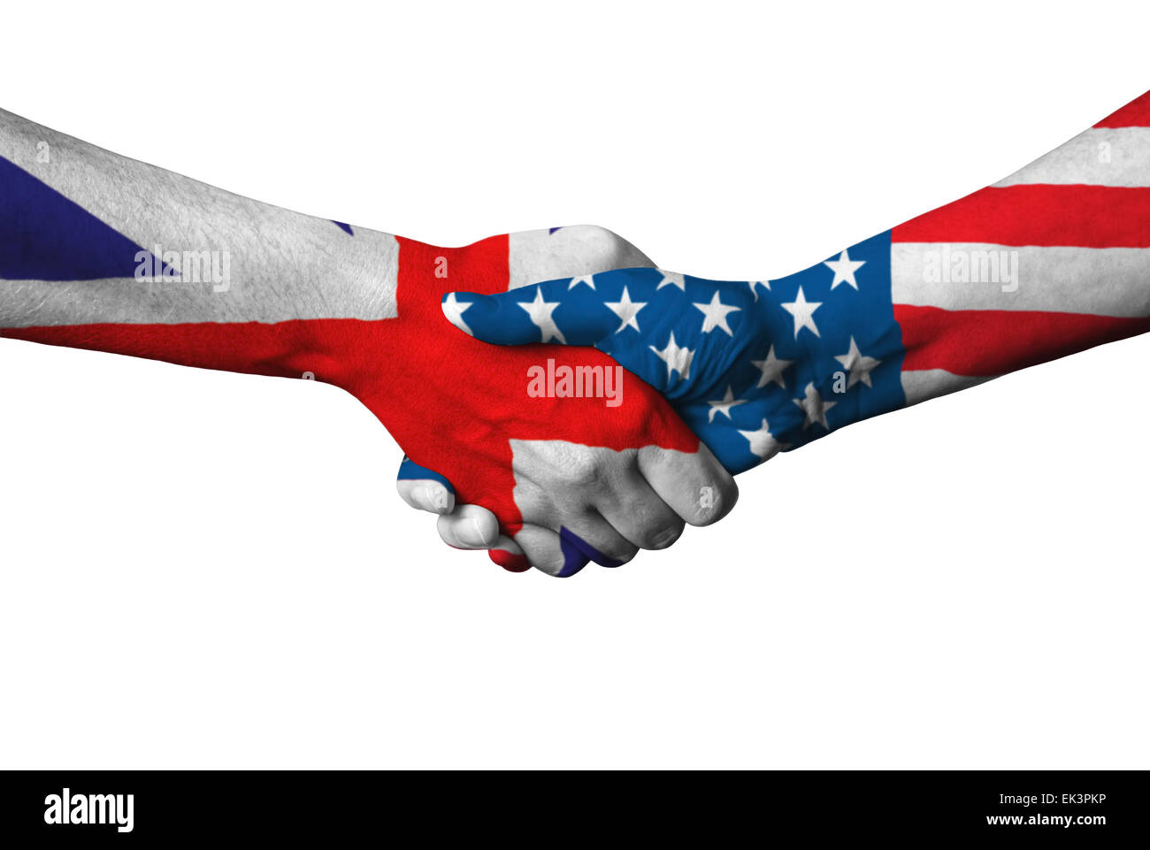 United Kingdom flag and USA flag across handshake isolated on white  background Stock Photo - Alamy