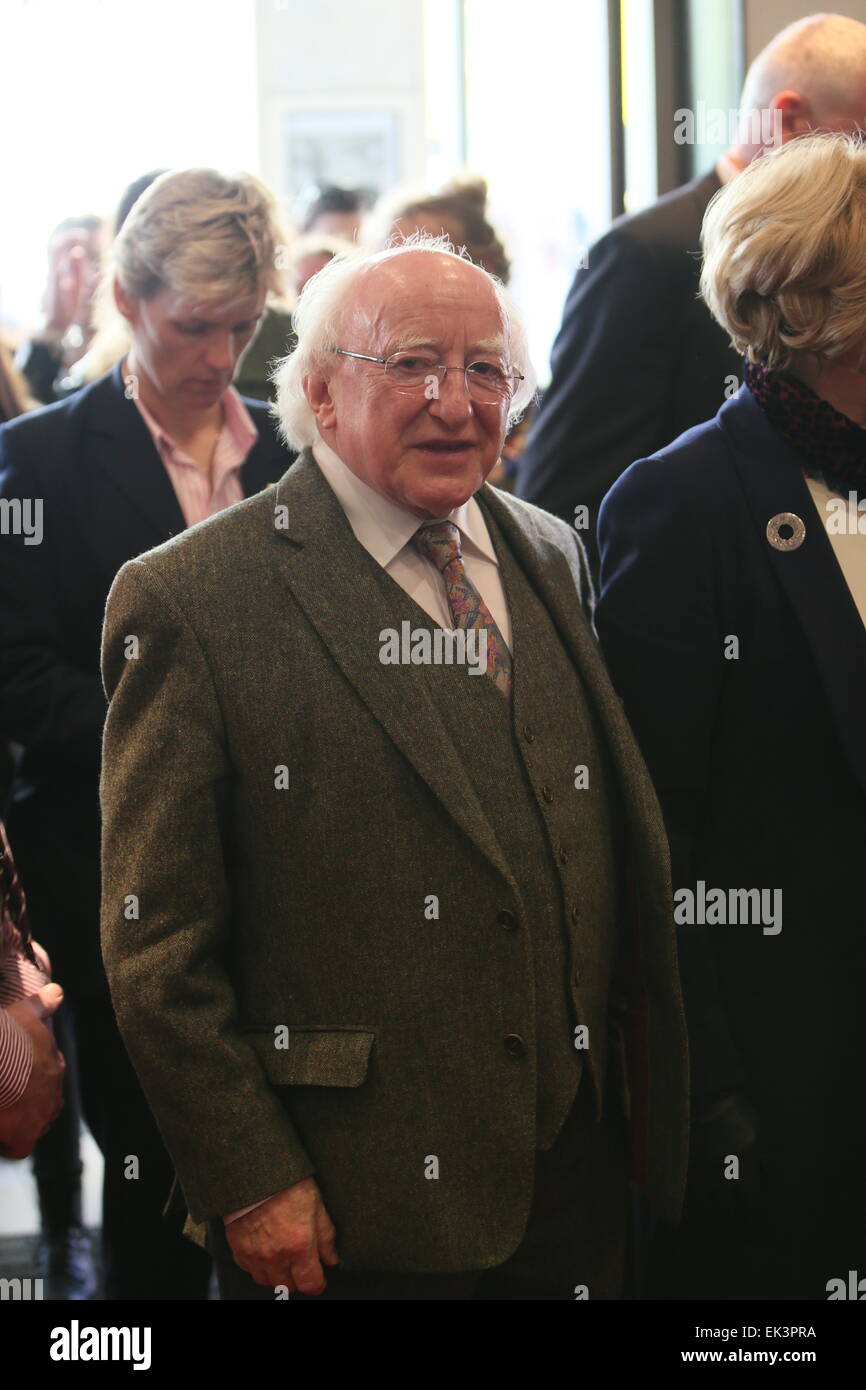 Dublin, Ireland. 06th Apr, 2015. Image from the Abbey Theatre in Dublin city where Irish President Michael D. Higgins attends a series of lectures as part of the 'Road to the Rising' 1916 Easter Rising commemorations Credit:  Brendan Donnelly/Alamy Live News Stock Photo