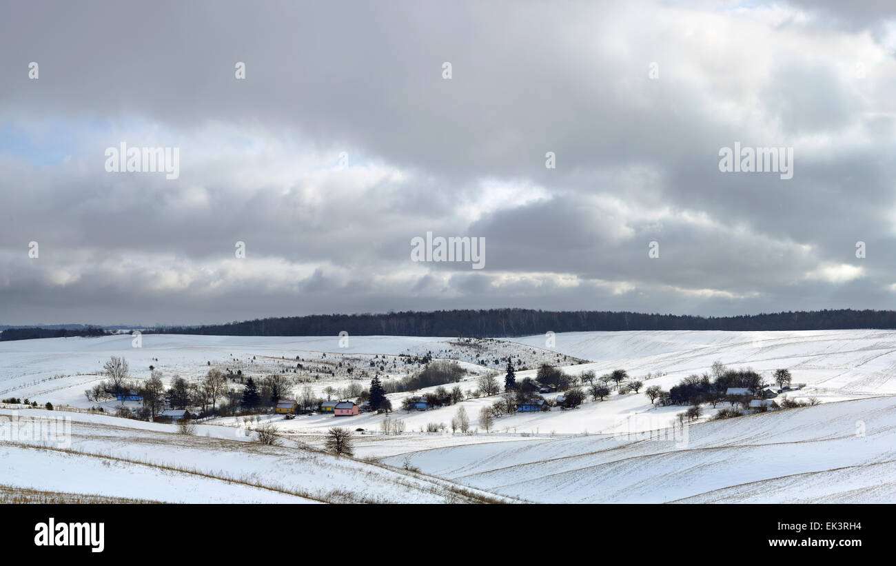 Farms in winter forest Stock Photo - Alamy