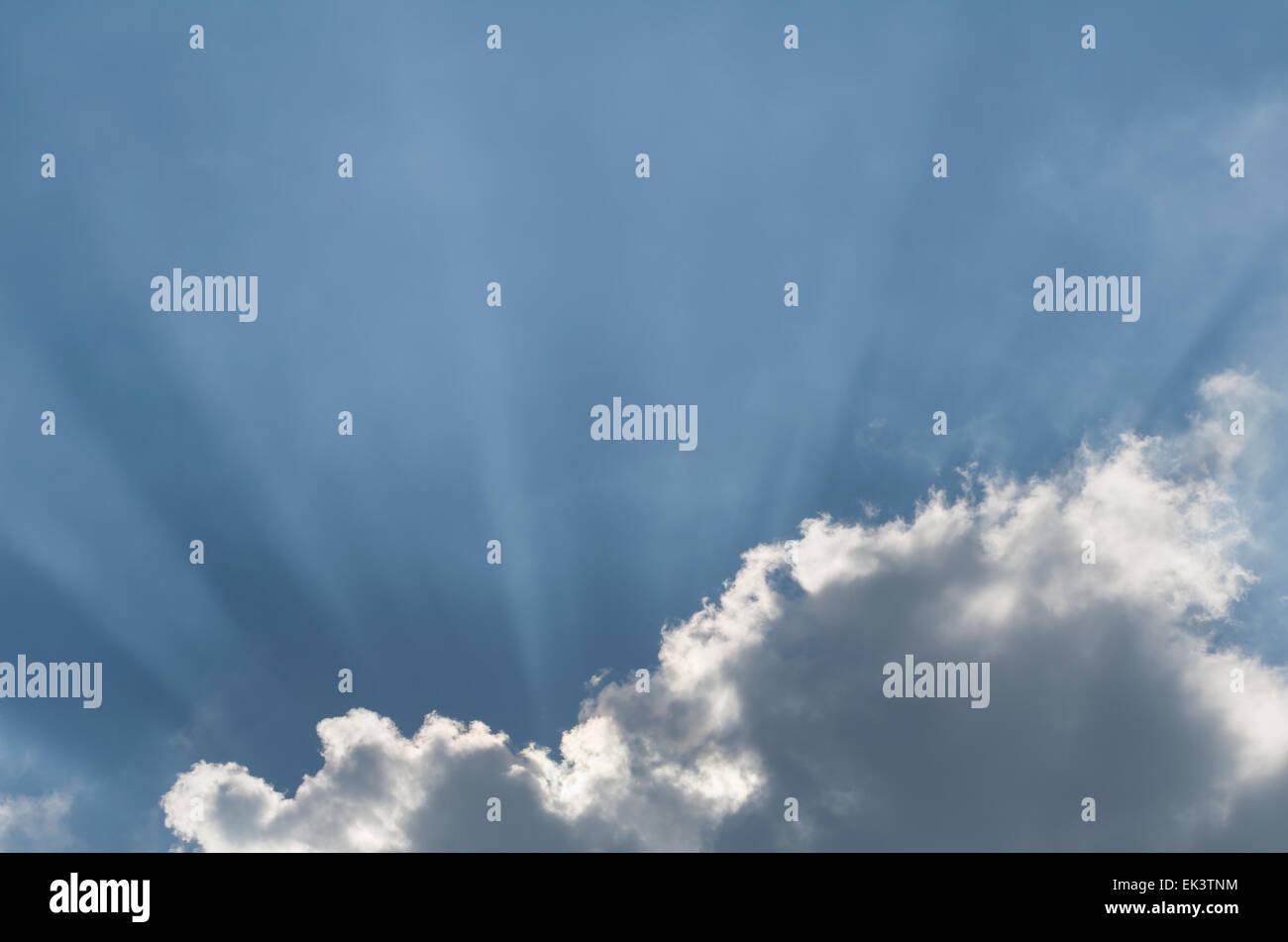 Blue Sky with Cloud and Sunbeams Horizontal Stock Photo