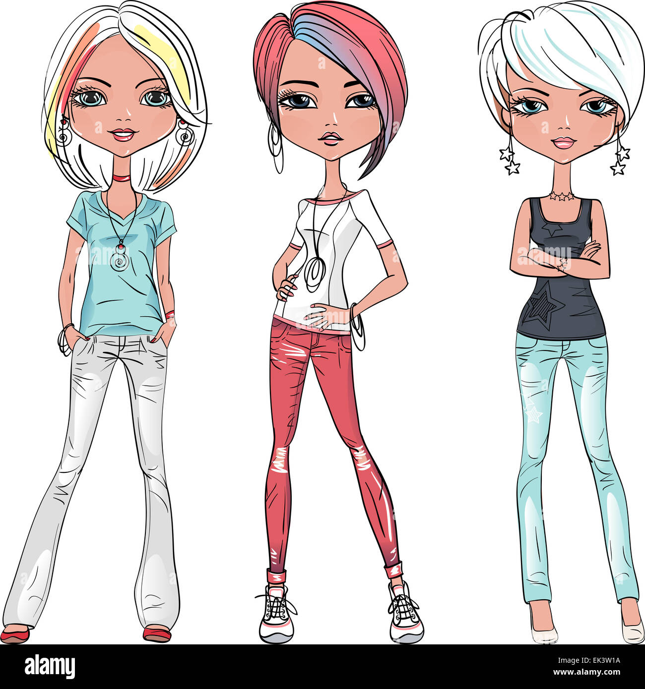 Vector beautiful fashion girls top models Stock Photo - Alamy
