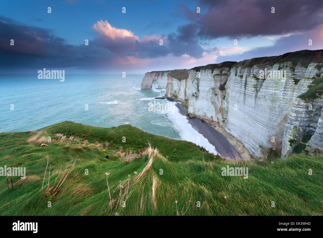 sunrise over coast rocks, Etretat, France Stock Photo - Alamy