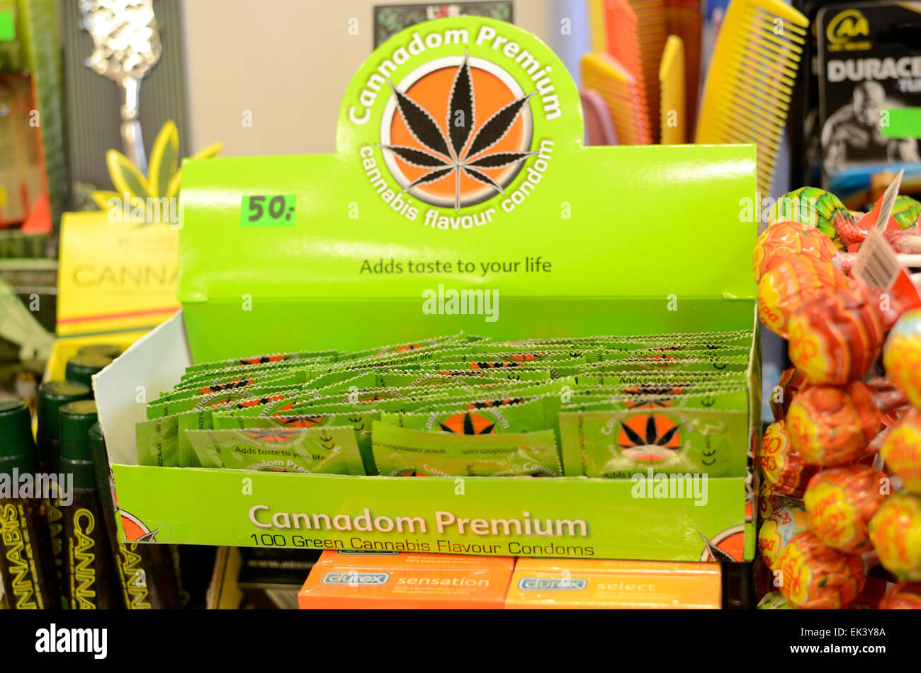 Cannabis flavoured Condoms Stock Photo