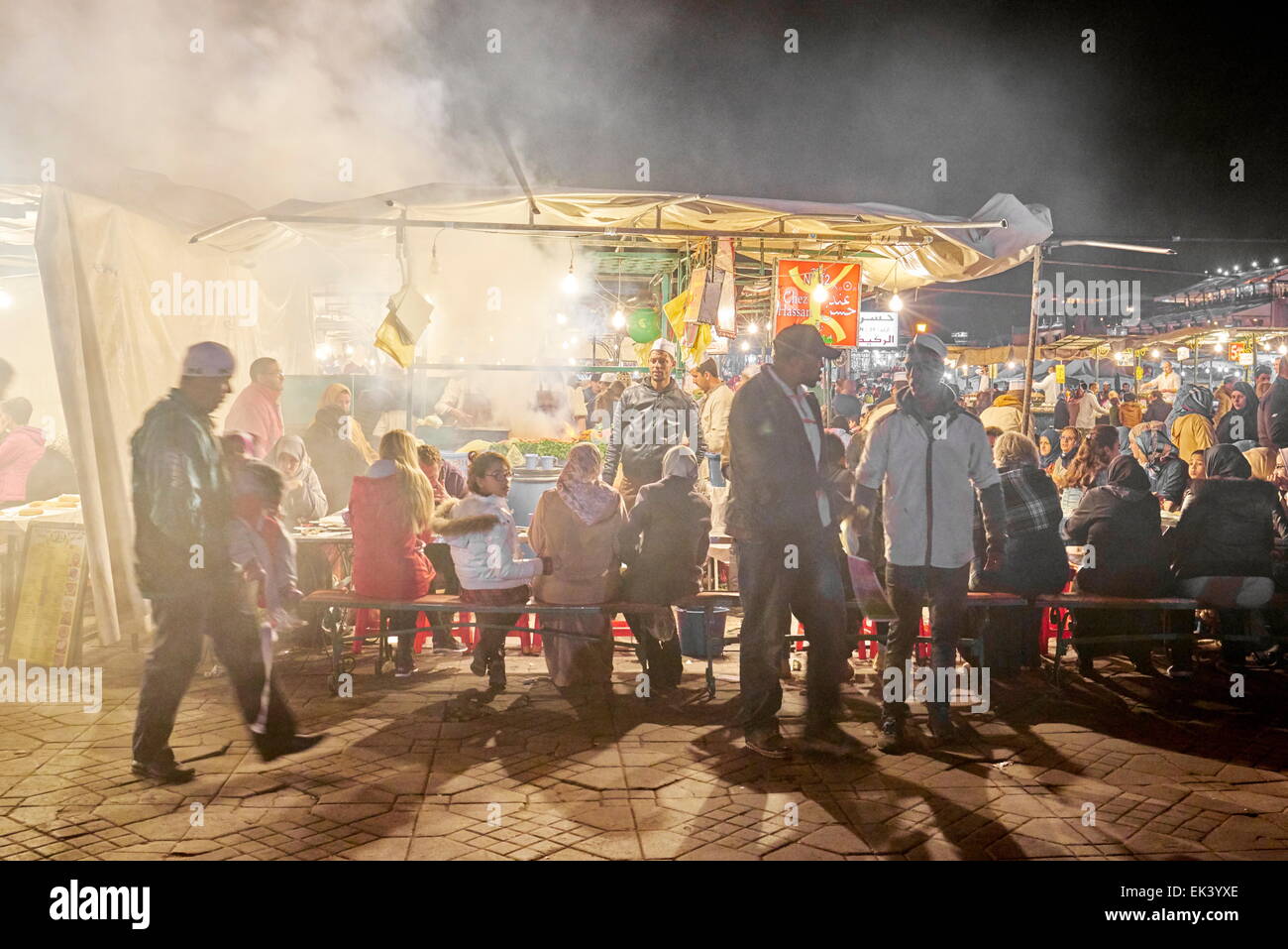 Local restaurant at Djemaa el-Fna Square, Marrakech, Morocco, Africa Stock Photo