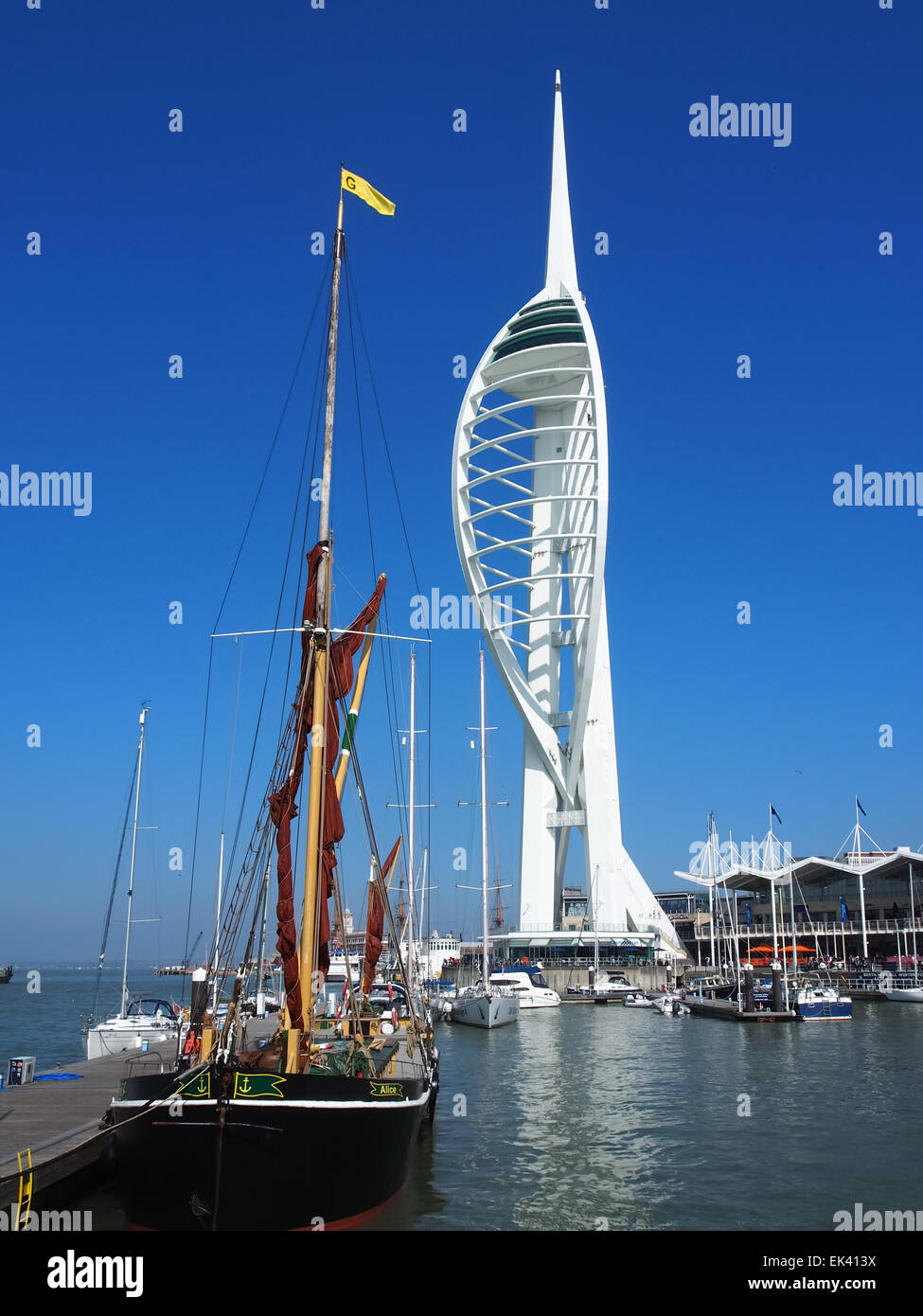 Gunwharf Quays Marina and the Spinnaker tower in Portsmouth, Hampshire