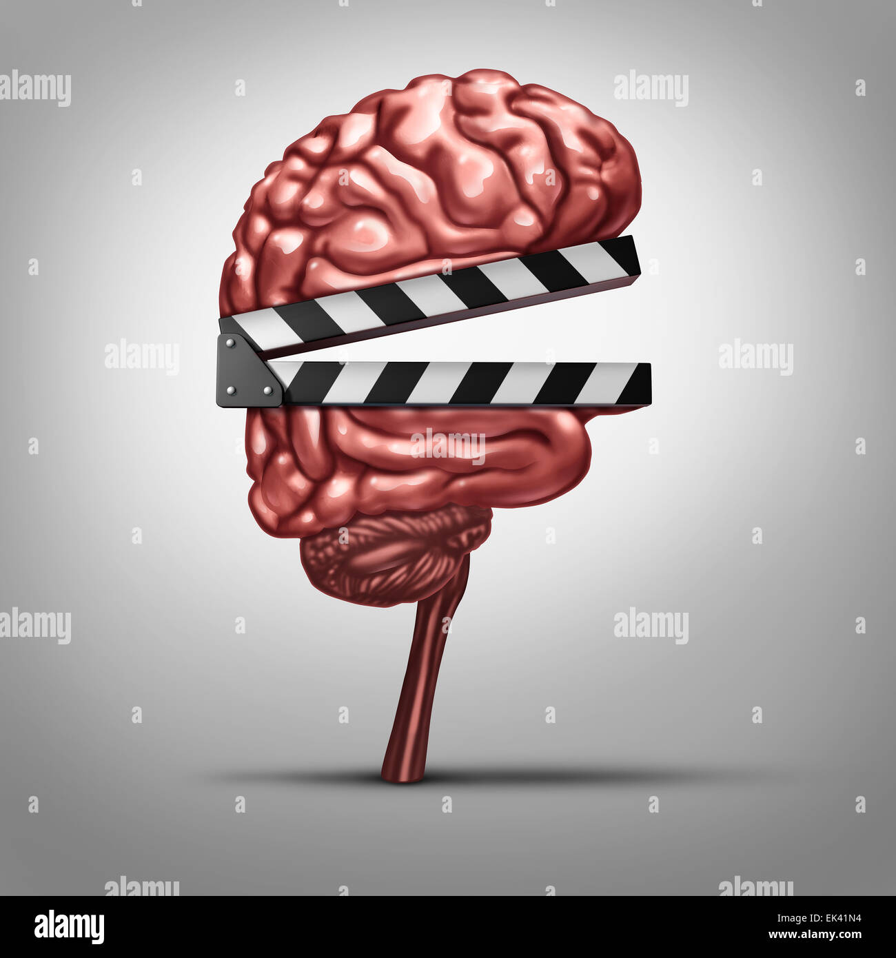 Learning video and education clips or instruction online as a clapboard shaped as a human brain as a tool for educating Stock Photo