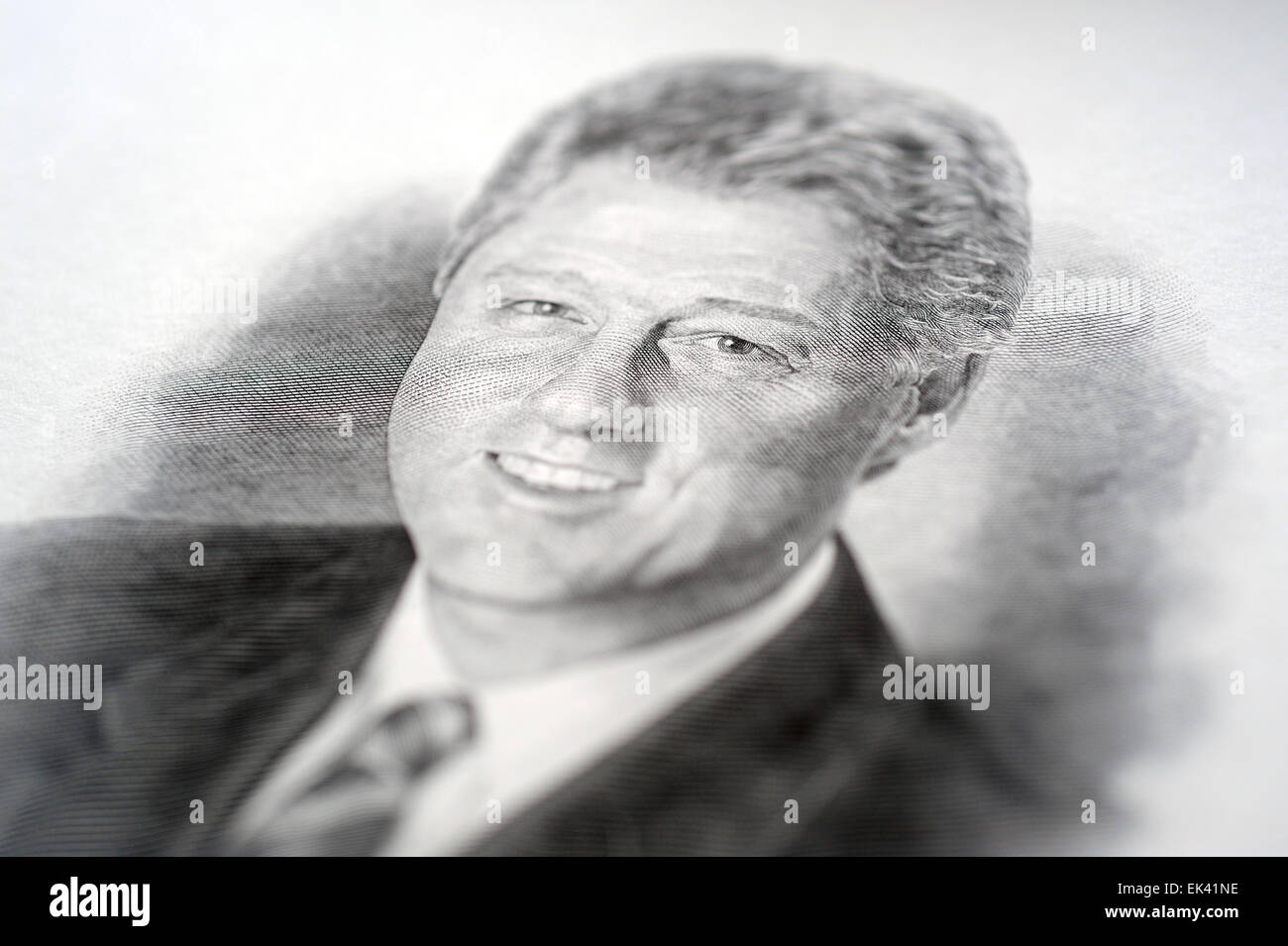 Portrait of President Bill Clinton a federal government engraving etched into a metal plate Stock Photo