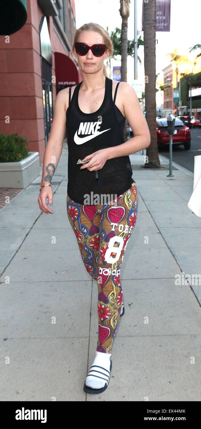 Iggy Azalea out and about in Beverly Hills wearing a black Nike sports top  with tribal patterned Adidas bottoms Featuring: Iggy Azalea Where: Beverly  Hills, California, United States When: 02 Oct 2014