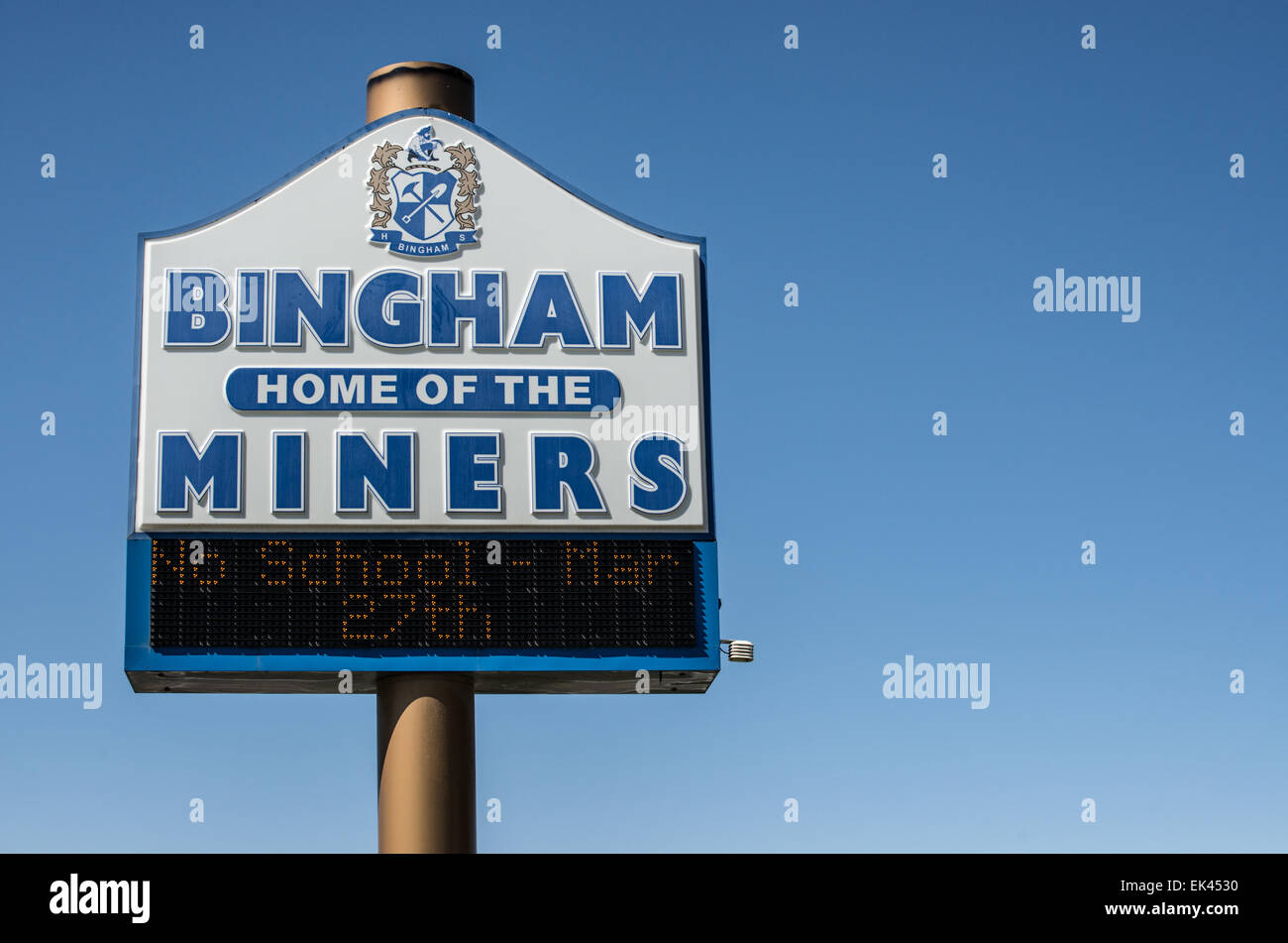Bingham High School Miners Sign, South Jordan, Utah Stock Photo
