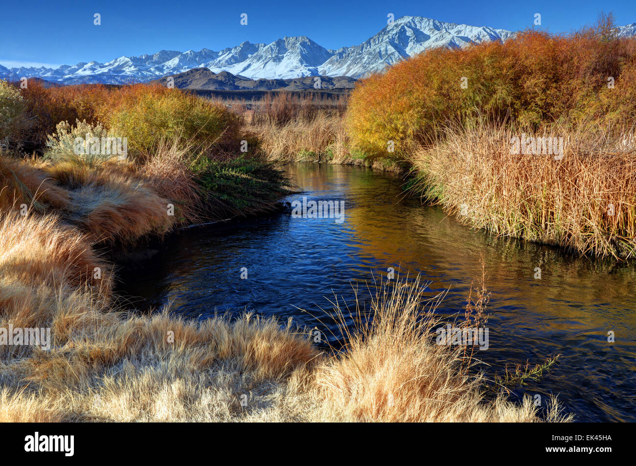Owens River and Eastern Sierra Nevada Mountains near Bishop, California Stock Photo