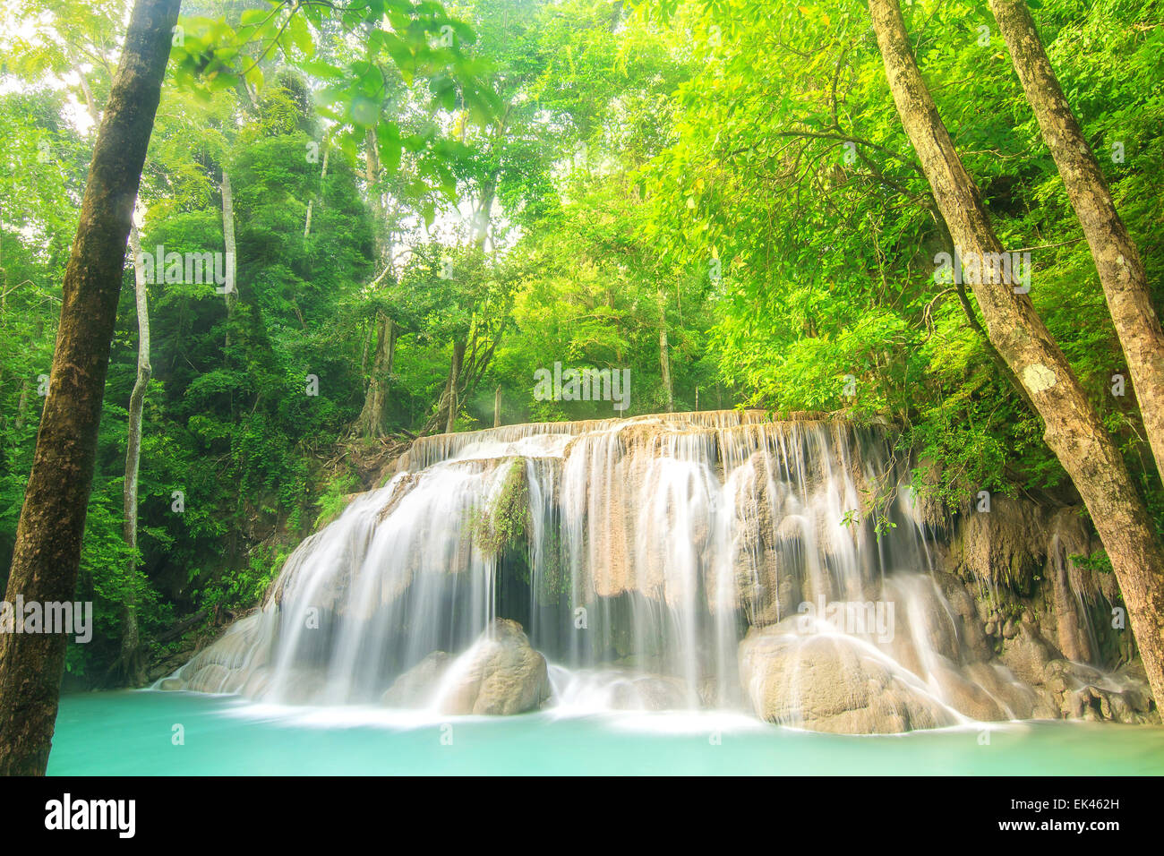 Level two of Erawan Waterfall in Kanchanaburi Province, Thailand Stock Photo