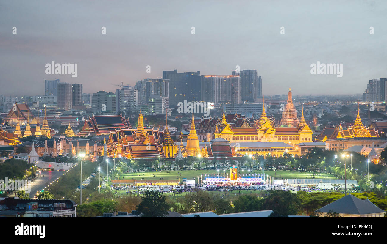 Wat Phra Kaew, Temple of the Emerald Buddha,Grand palace at twilight in Bangkok, Thailand Stock Photo