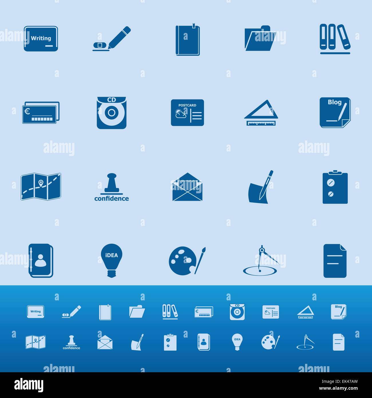 Writing related color icons on blue background, stock vector Stock ...