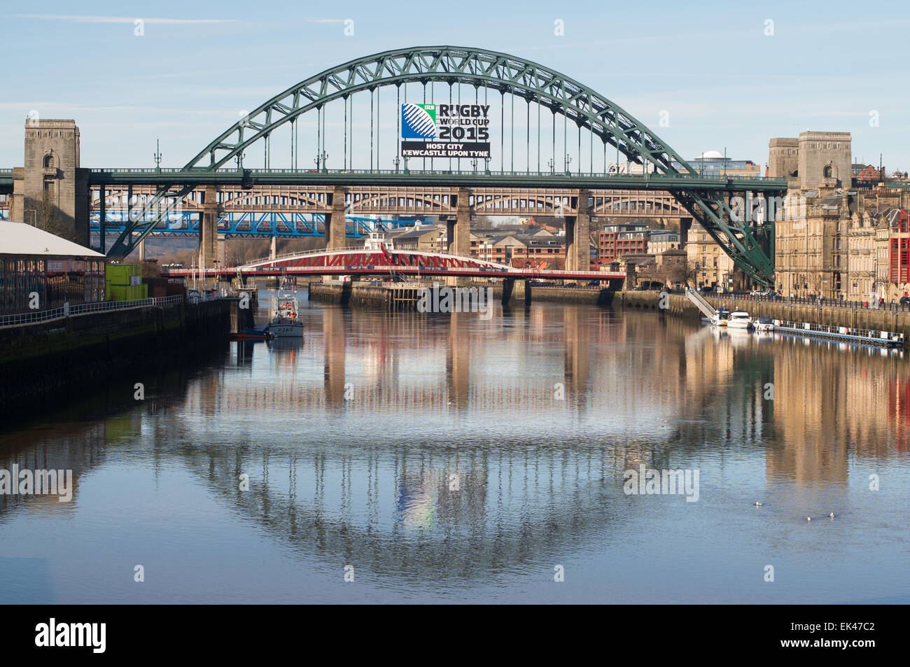 Tyne bridges reflected in the river Newcastle upon Tyne England, UK Stock Photo