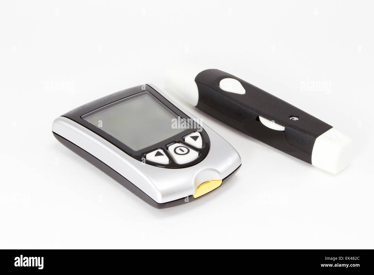 Illustration of a blood glucose measuring device on a white background