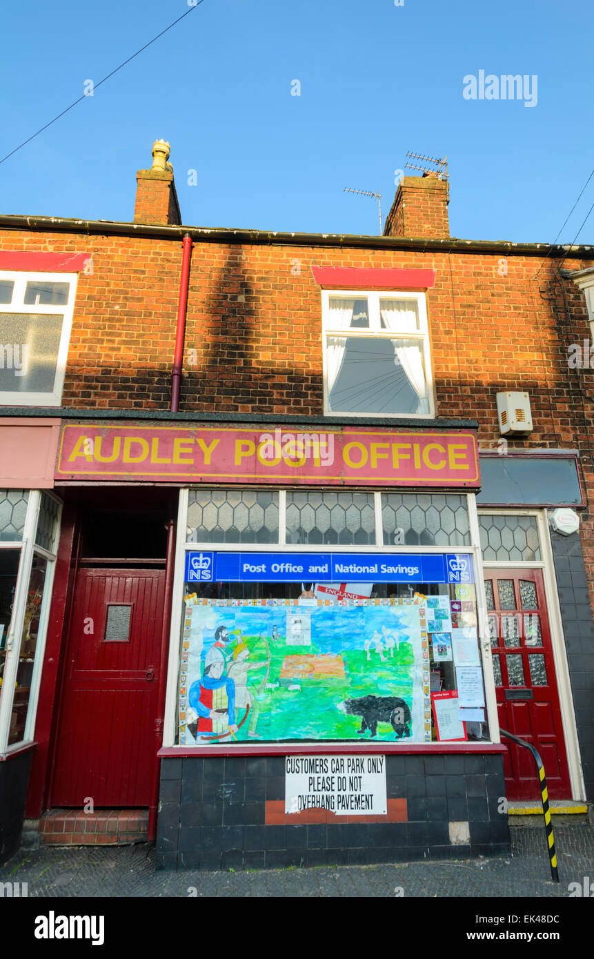 Small village post office; royal mail; English village shop; village shop in England; Britain; traditional British; north Staffordshire; UK; terrace Stock Photo