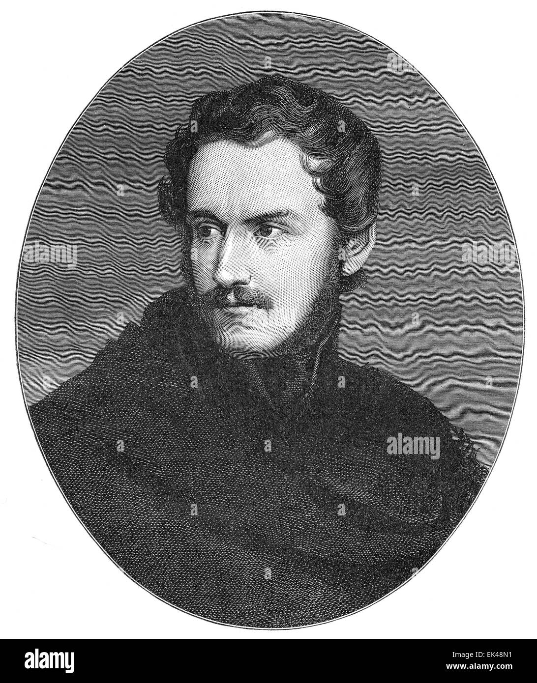 Nikolaus Lenau or Nikolaus Franz Niembsch, Edler von Strehlenau, 1802 - 1850, an Austrian writer of the Biedermeier period, Stock Photo