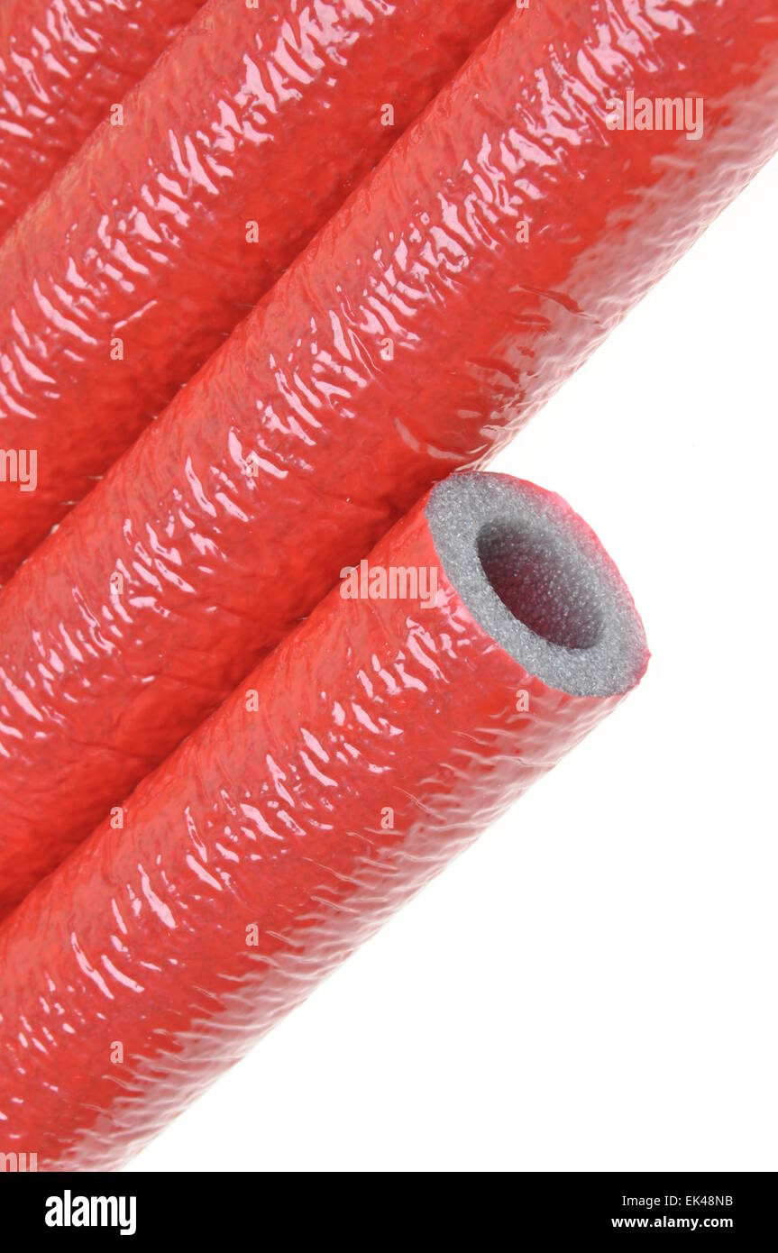 Pipe insulation on hot water pipes on white background Stock Photo Alamy
