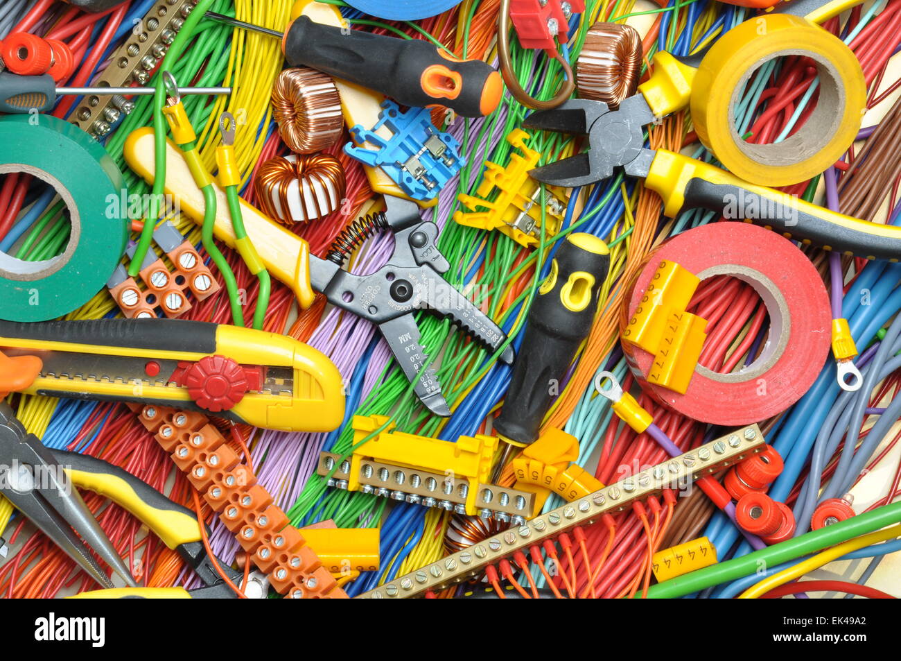 Electrical component kit to use in electrical installations Stock Photo