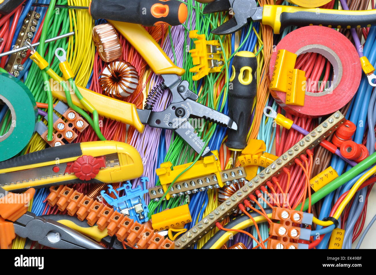 Electrical component kit to use in electrical installations Stock Photo