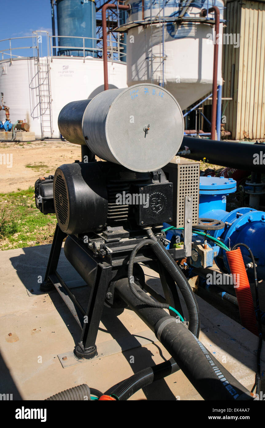 water pumps at the Sewerage treatment facility. The treated water is then used for irrigation and agricultural use. Photographed Stock Photo
