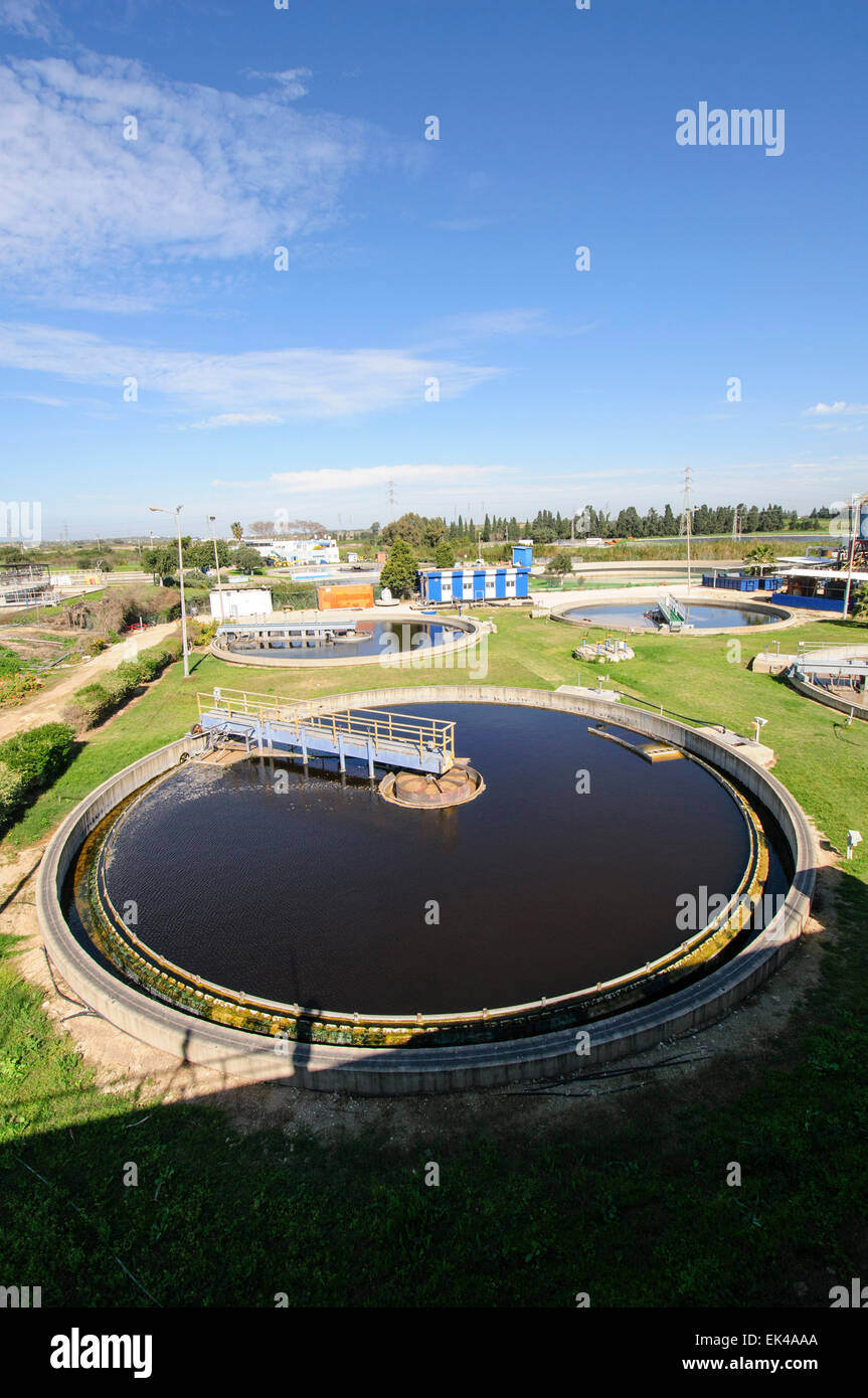 Sewerage treatment facility. The treated water is then used for irrigation and agricultural use. Photographed near Hadera, Israe Stock Photo