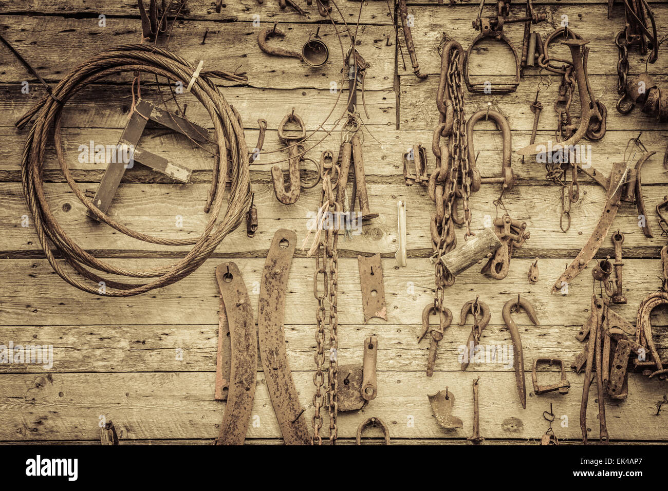 Wall Filled with Old Rusty Tools Hanging on the wall Stock Photo Alamy