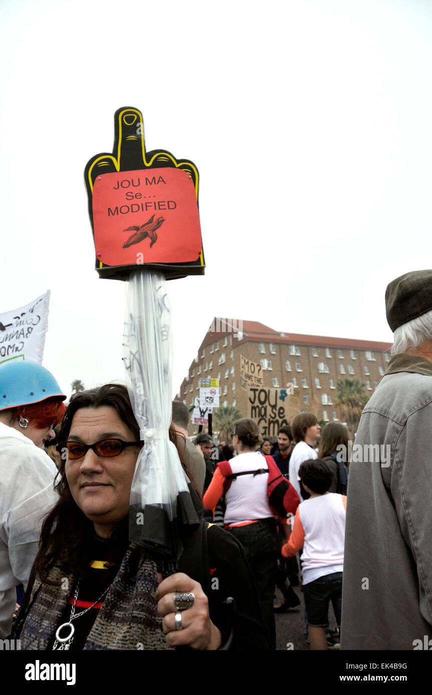 An Afrikaans modified banner on an umbrella referring to modified food ...