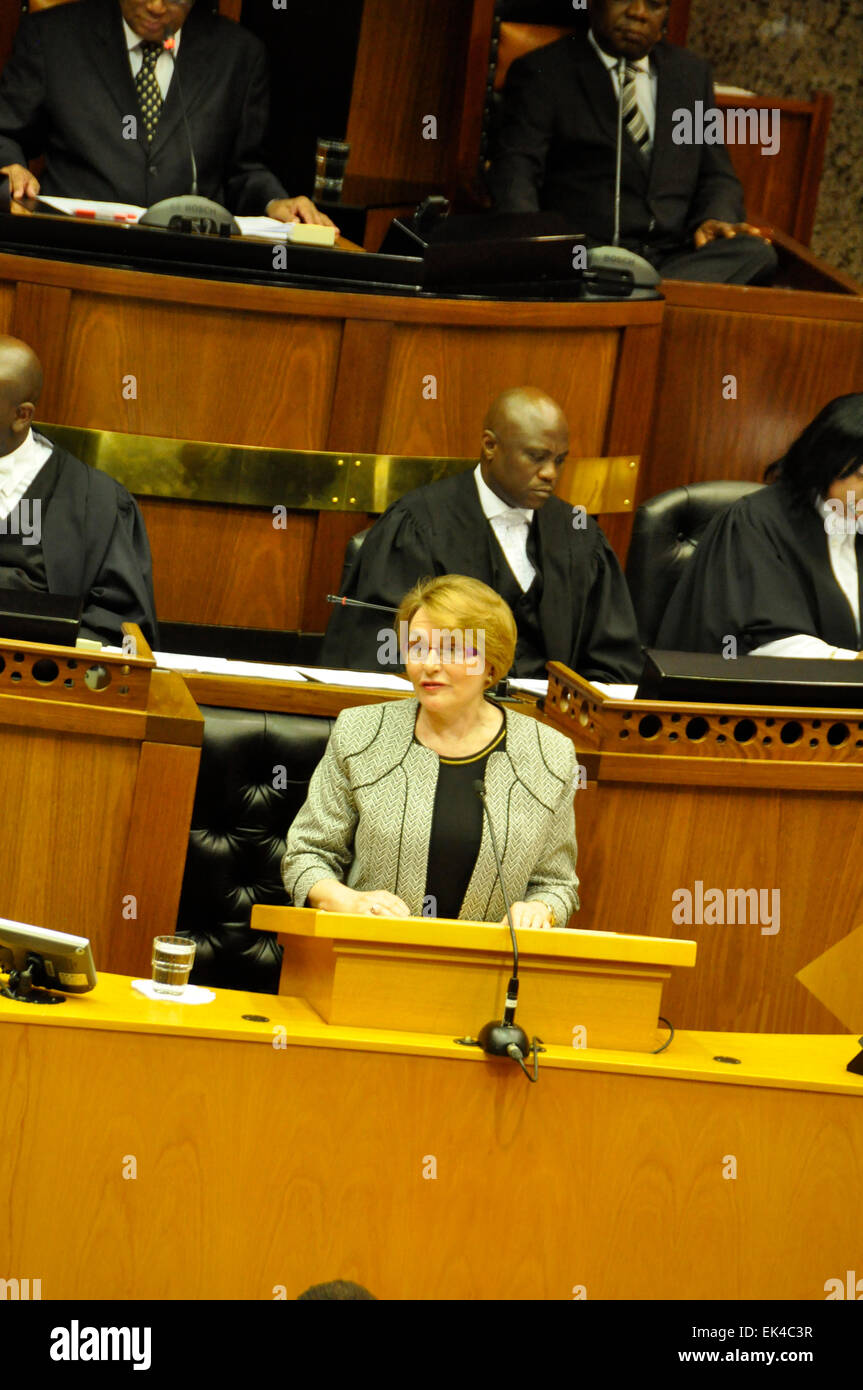 Helen Zille, Premier of the Western Cape,  leader of South Africa's opposition  political party the DA,Democratic Alliance addresses a special session held at South africa's parliament to honour mandela who had died a week before.09.12.2013. Stock Photo