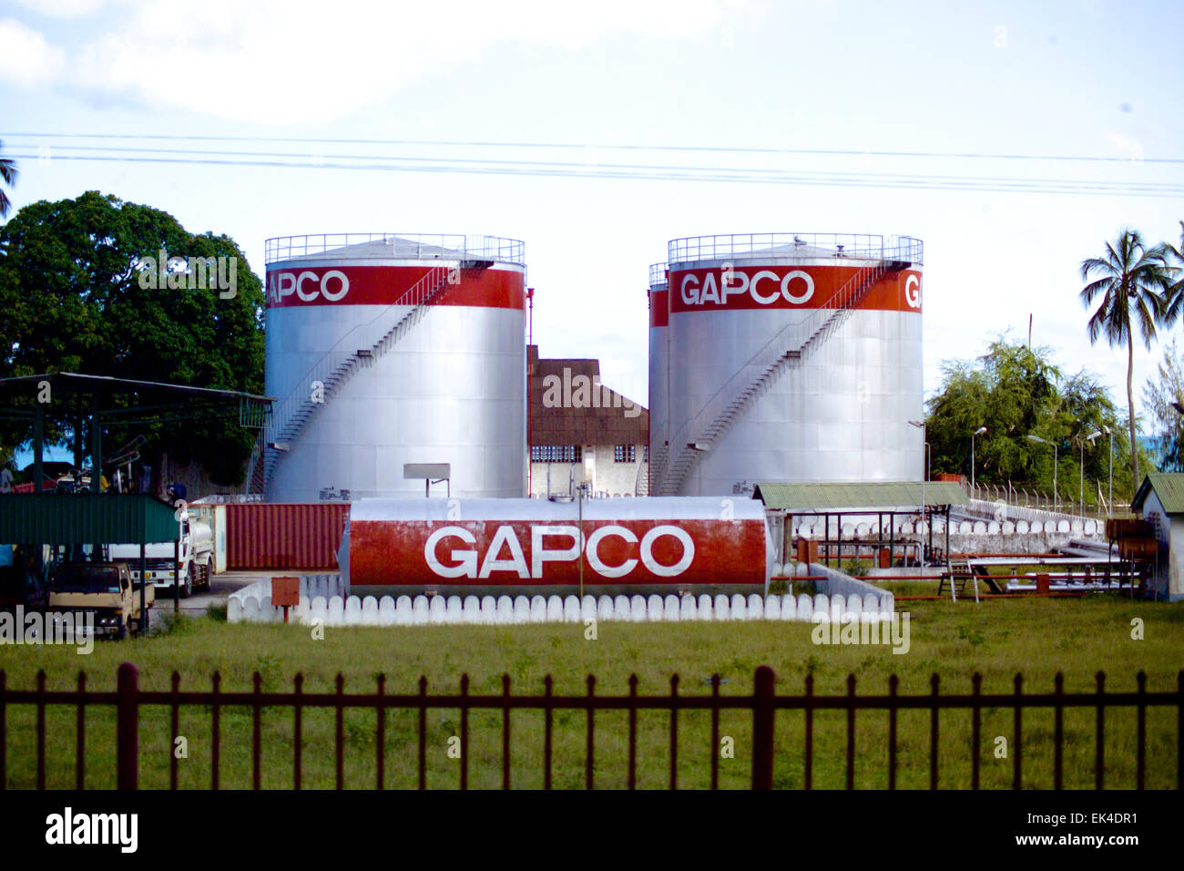 Gapco petroleum tanks on the island of Zanzibar Stock Photo Alamy