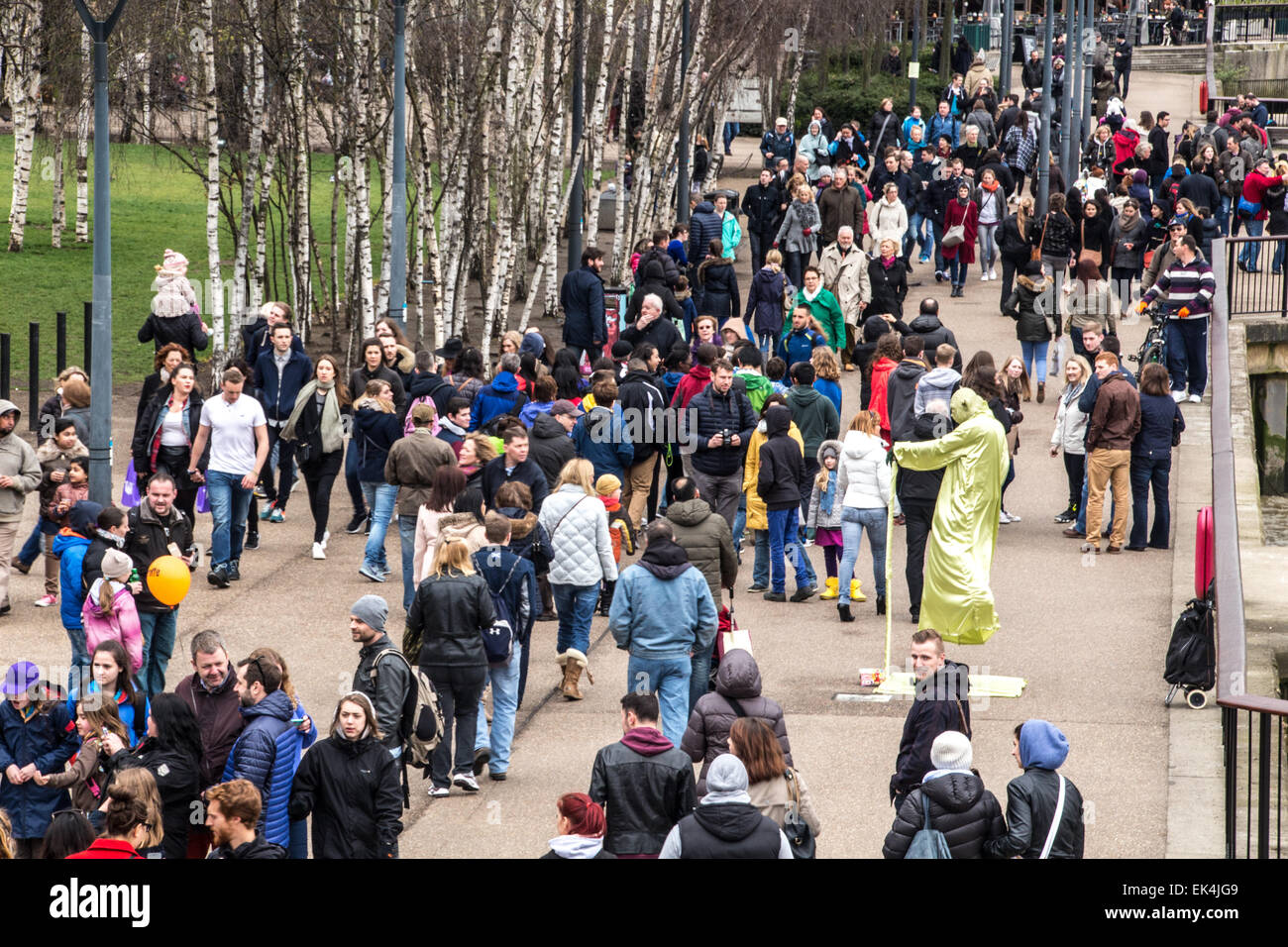 Yoda entertains the crowds along the South Bank on Easter Saturday Stock Photo