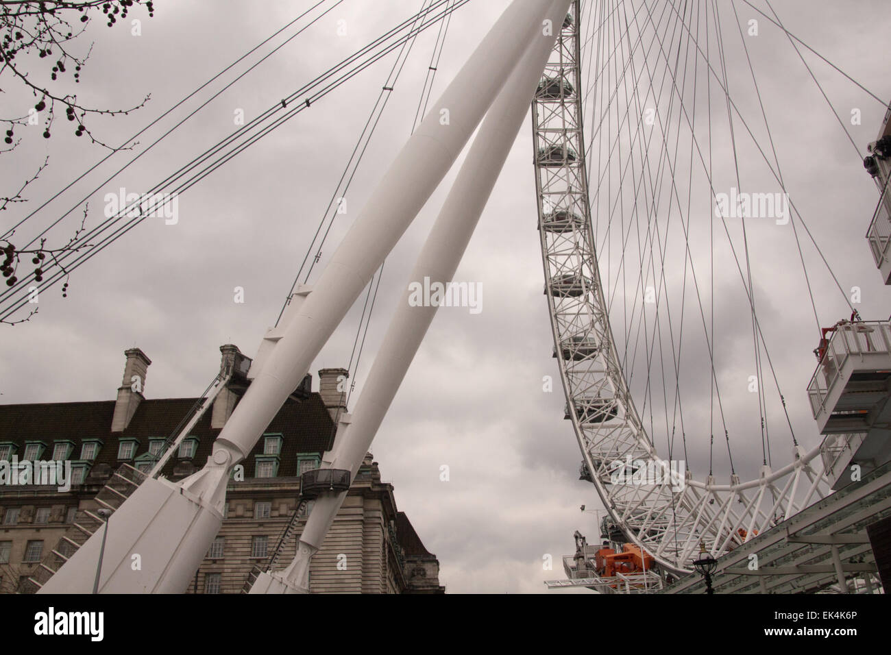 View of the London Eye showing the supporting structure and passenger capsules Stock Photo