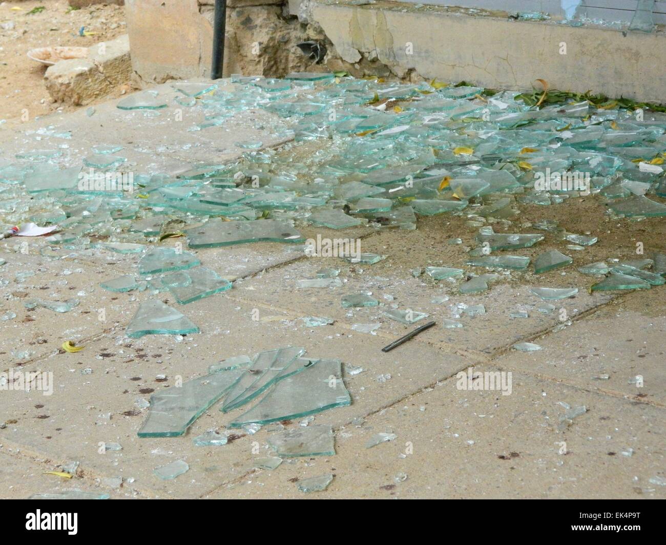 Garissa. 6th Apr, 2015. Photo taken on April 6, 2015 shows broken glasses after Al-Shabaab gunmen attacked the Garissa University College in Garissa, northeastern Kenya. At least 142 students, three police officers and three soldiers were killed in the massacre last week at the Garissa University College. Credit:  Stephen Ingati/Xinhua/Alamy Live News Stock Photo