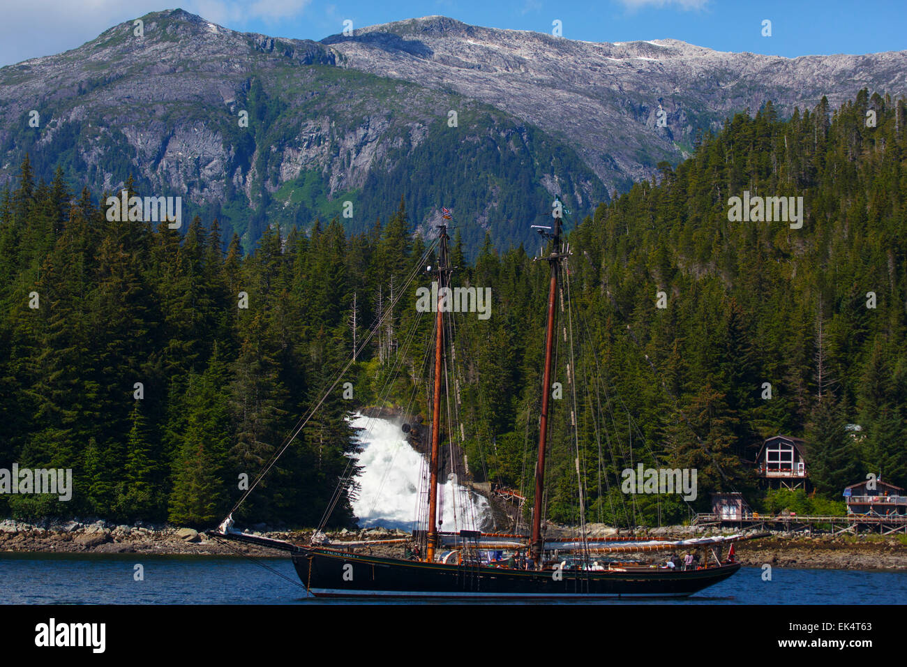 Sailing ship in Warm Springs Bay, Baranof Island, Tongass National Forest, Alaska. Stock Photo