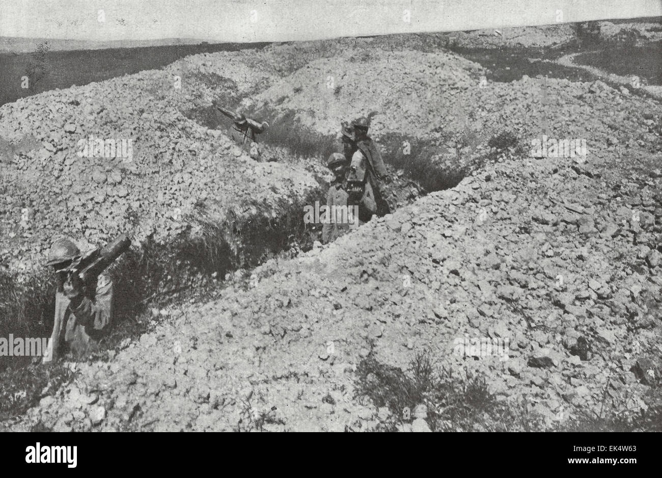 A Scene on Dead Man's Hill on the Meuse River showing French soldiers