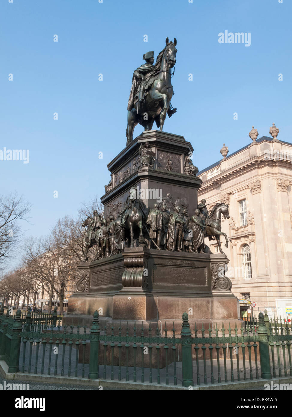 Equestrian Statue of Frederick the Great, on boulevard  Unter den Linden, Berlin Mitte Stock Photo