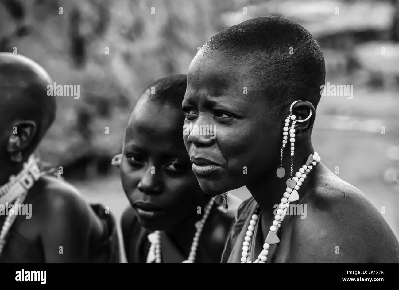 Kenya, Tsavo East National Park, Masai village, Masai girls (FILM SCAN) Stock Photo