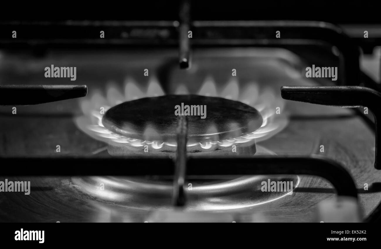 Kitchen burning gas cooker Stock Photo Alamy